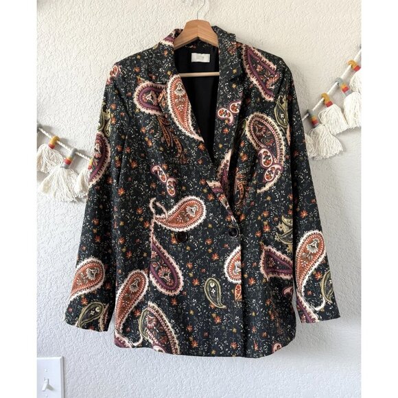 Oltre Made In Italy Paisley Double Breasted Padded Blazer Gypsy Retro Artsy 6 - Picture 1 of 10